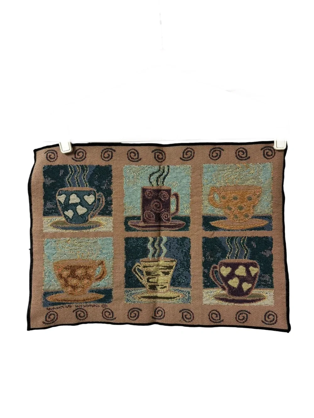 Vintage decorative kitchen table 4 placemats set retro unique stitch coffee cups